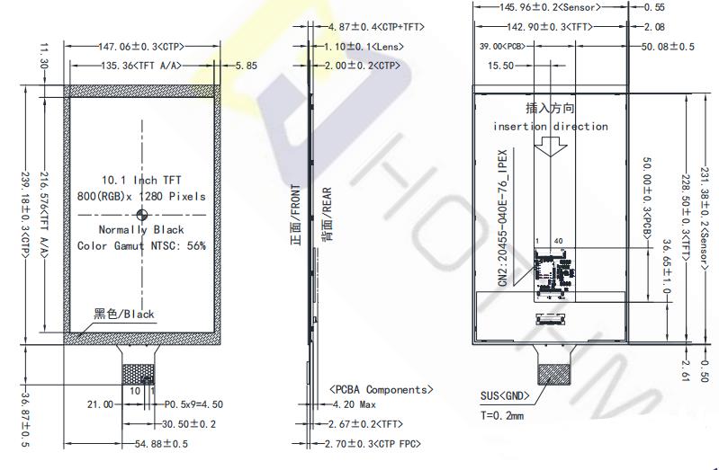 10.1-inch LVDS Interface TFT LCD Module With capacitive touch panel 800x1280 Resolution .jpg