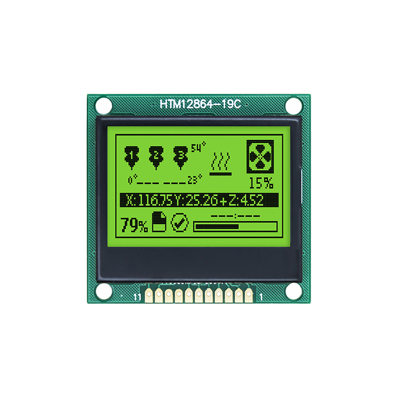 128X64 Graphic LCD Module FSTN+ Display with Yellow/GREEN Side Backlight and Negative Voltage