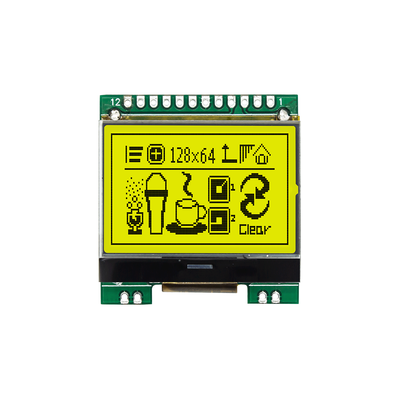 1.7-inch 128X64 graphic LCD module | STN front display + yellow-green backlight display | Ultra-low temperature -40℃