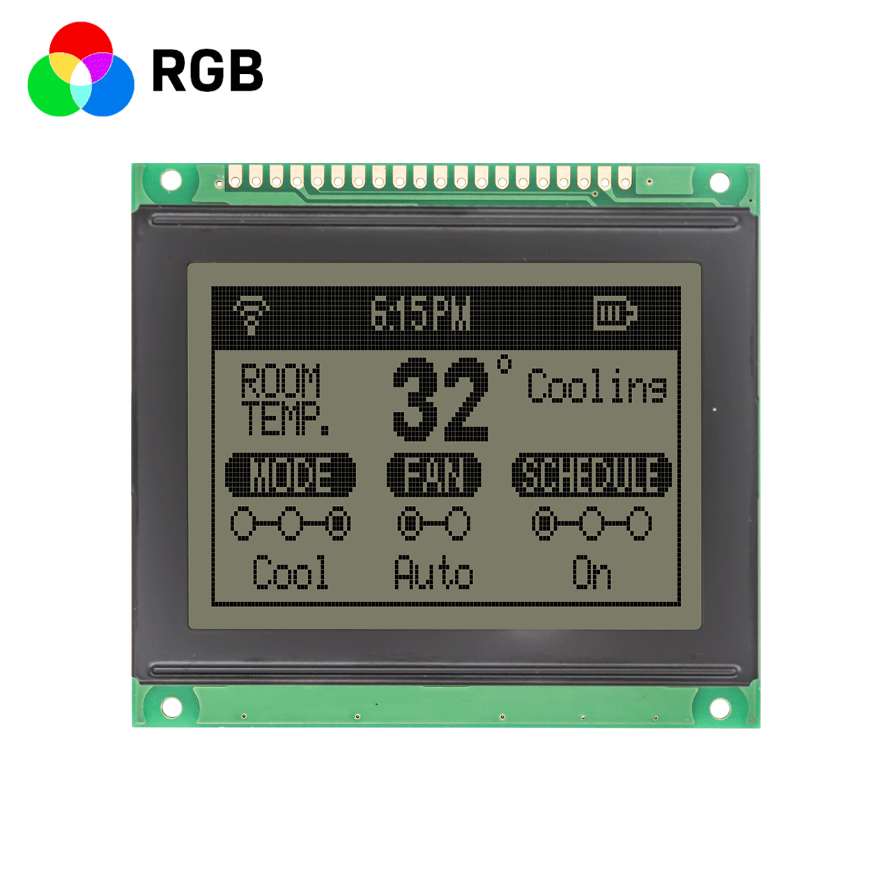 3" Graphic LCD 168x24 LCD module, FSTN front display, compatible with KS108, RGB red, green and blue backlight