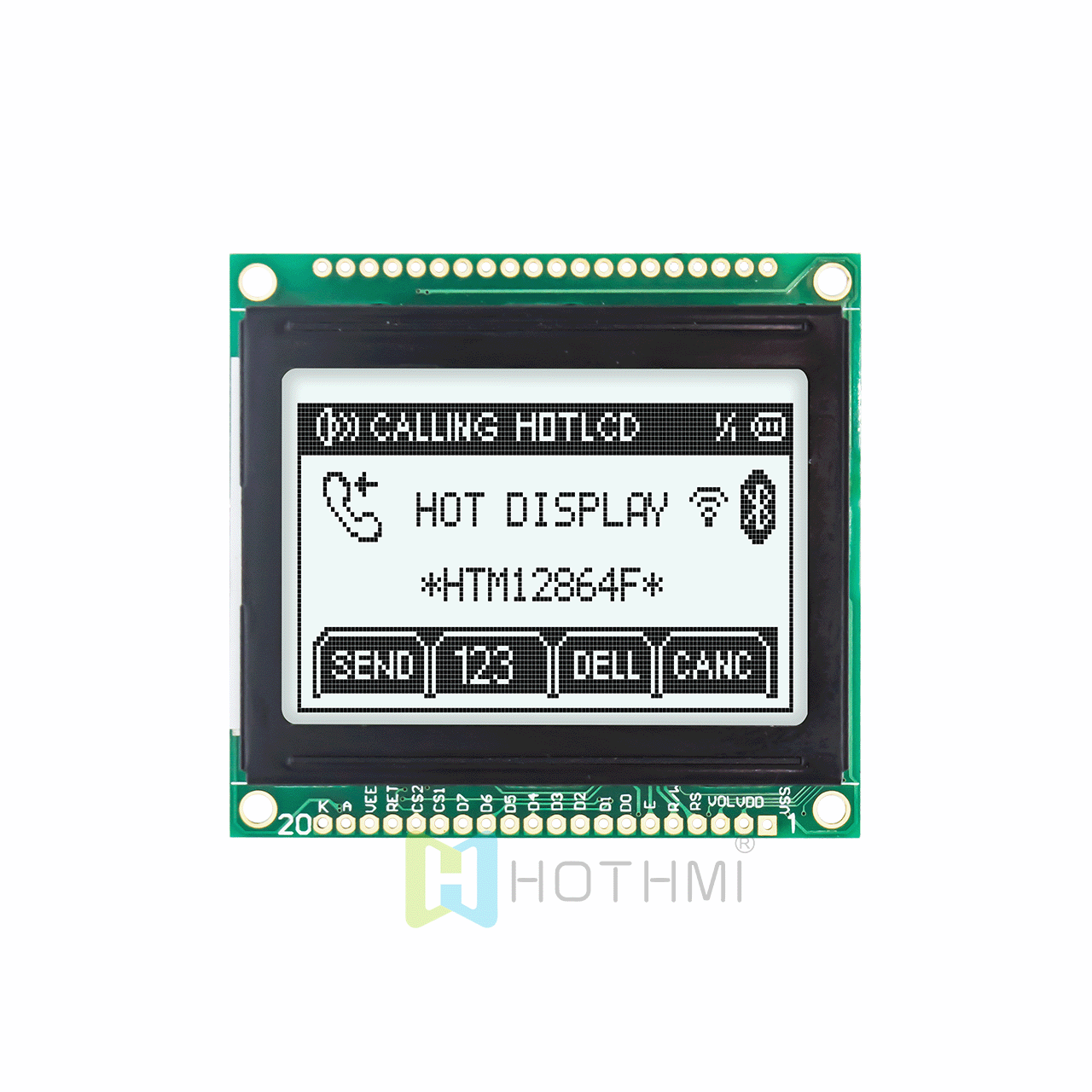2-inch low-cost graphic LCD module | 128 x 64 graphic COB module | 12864 graphic LCD display | KS108 AIP31107 controller | FSTN front display | gray text on white background