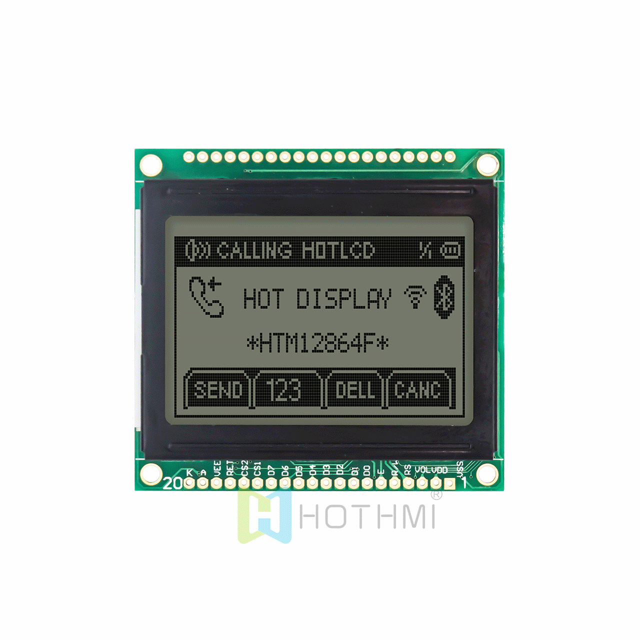 2-inch low-cost graphic LCD module | 128 x 64 graphic COB module | 12864 graphic LCD display | KS108 AIP31107 controller | FSTN front display | gray text on white background