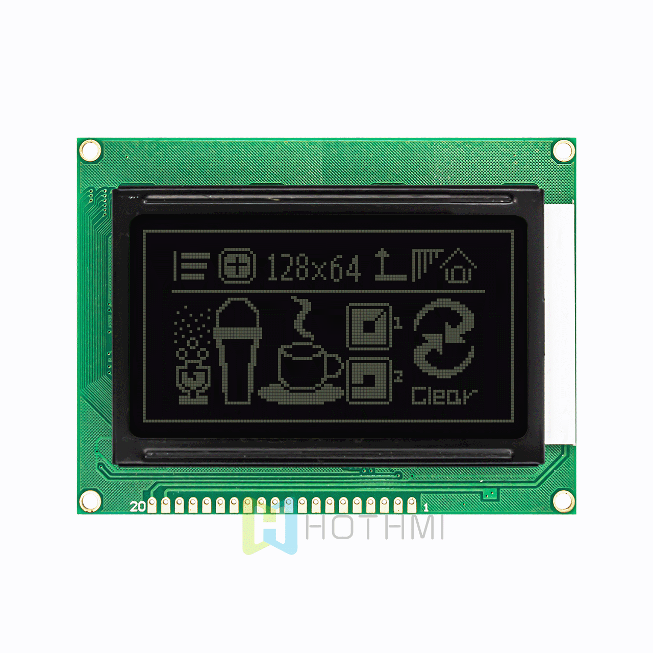 3.2" Black 128x64 Graphic LCD Display Module, DFSTN Negative ，ST7920, MCU for Arduino
