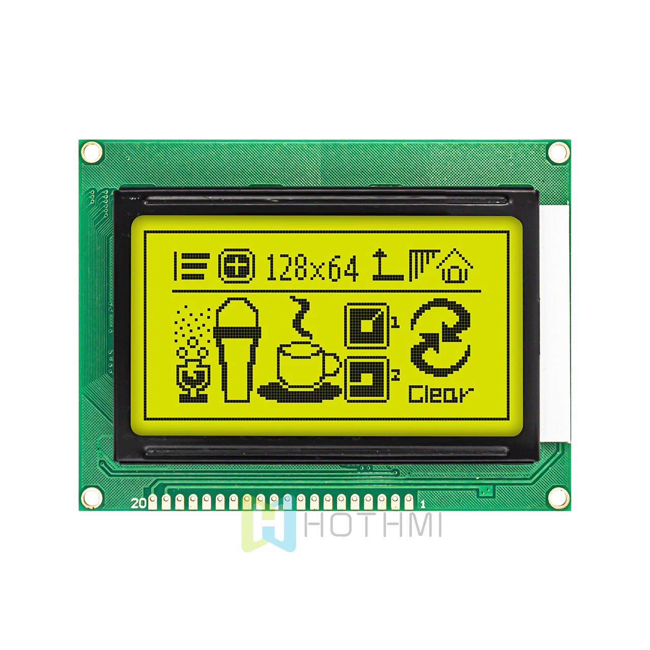 3.2-inch low-price 128x64 yellow-green backlight graphic LCD module | Graphic COB module | Supports 3.3V/5V at the same time