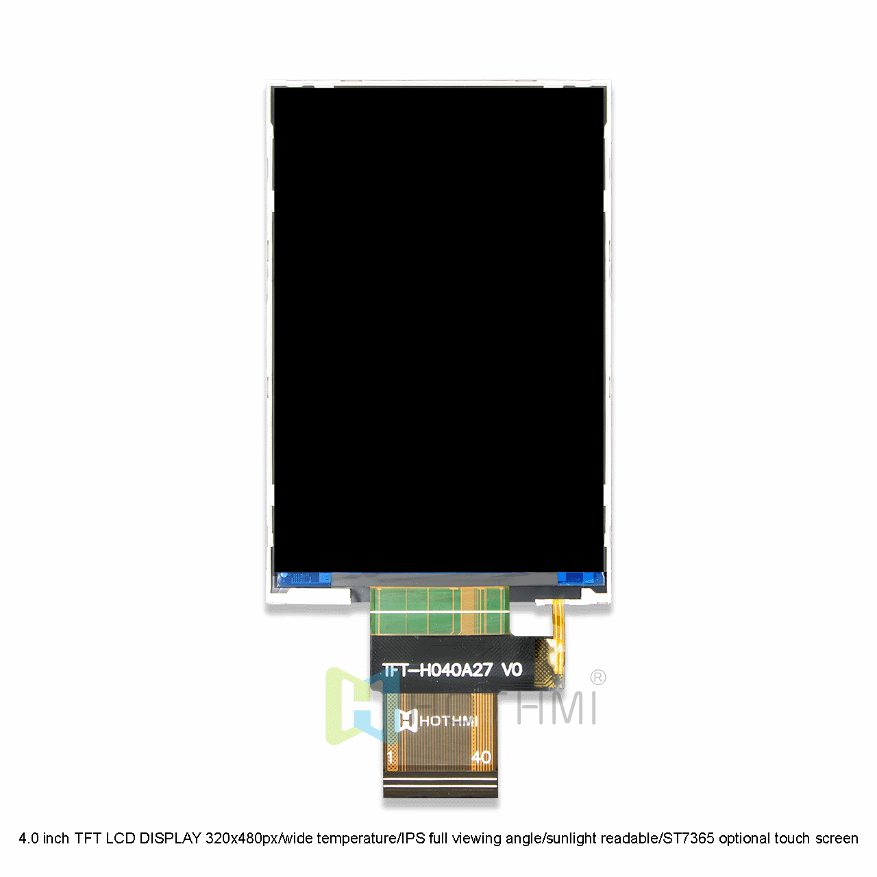 4.0 inch TFT LCD DISPLAY SPI 320x480px/wide temperature/IPS full viewing angle/sunlight readable/ST7365 optional touch screen
