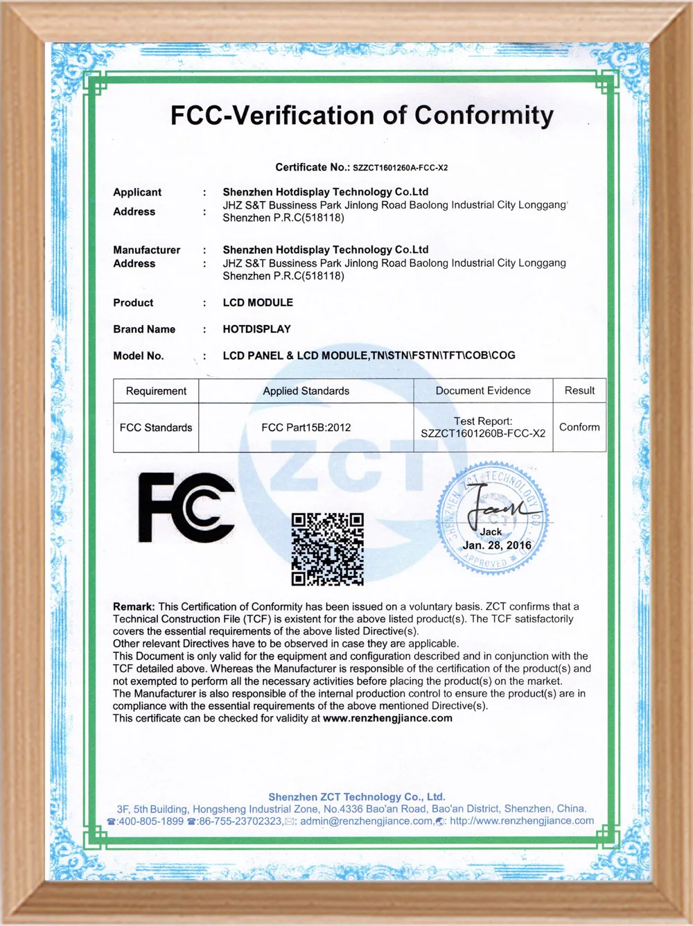 FCC-Verification of Conformity