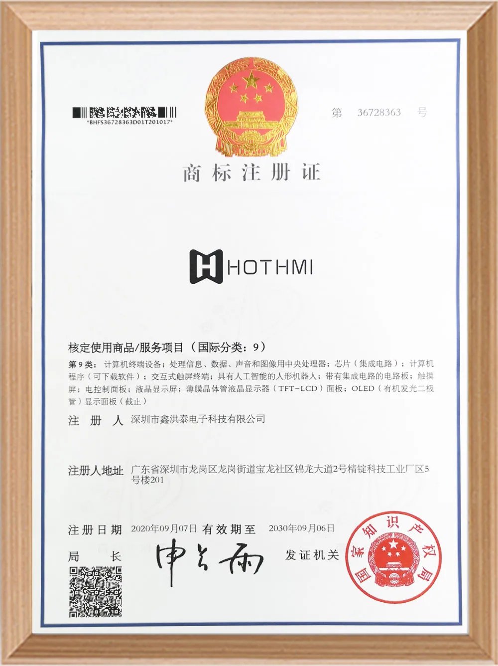 HOTHMI Trademark Certificate