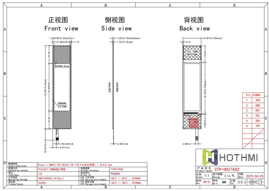 2.7-inch Capacitive Touch Panel With FT6336U For The TFT LCD Display