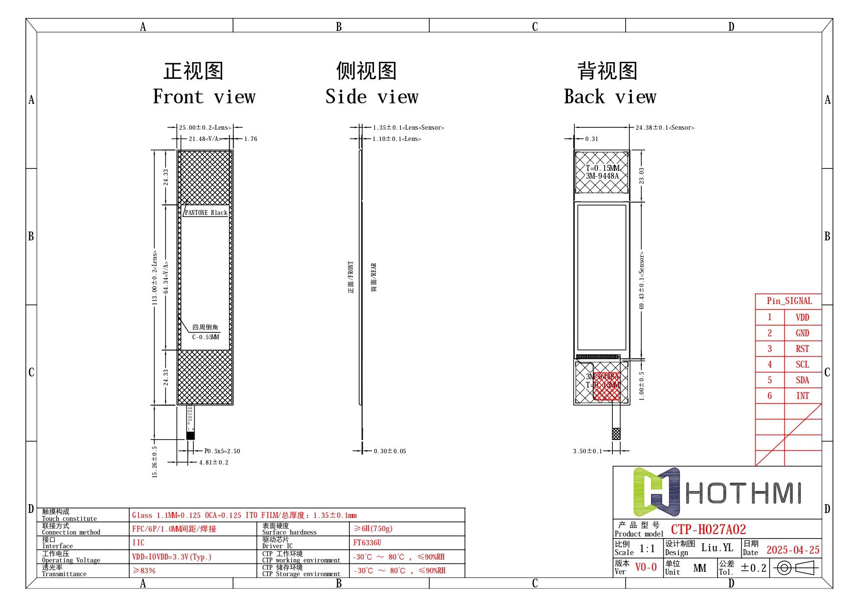 2.7-inch Capacitive Touch Panel With FT6336U For The TFT LCD Display