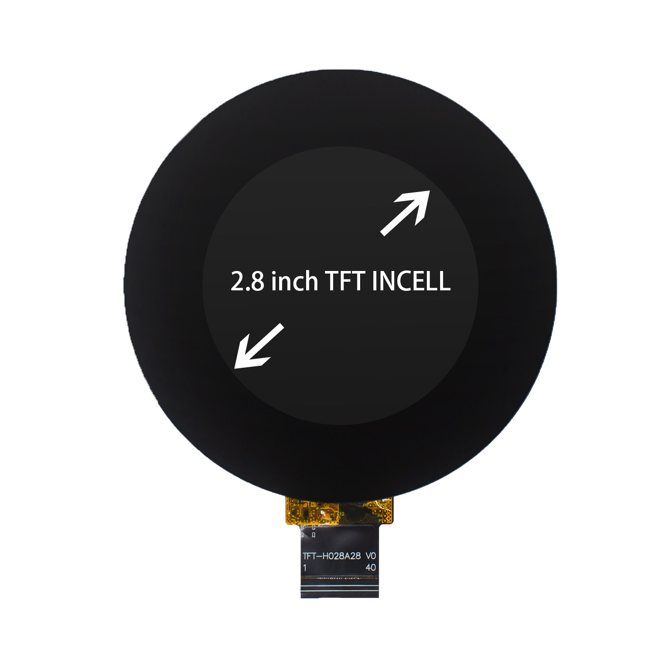 2.8-inch TFT LCD screen with in-cell capacitive touch, 540x540 pixel industrial monitor with RGB wide temperature range.