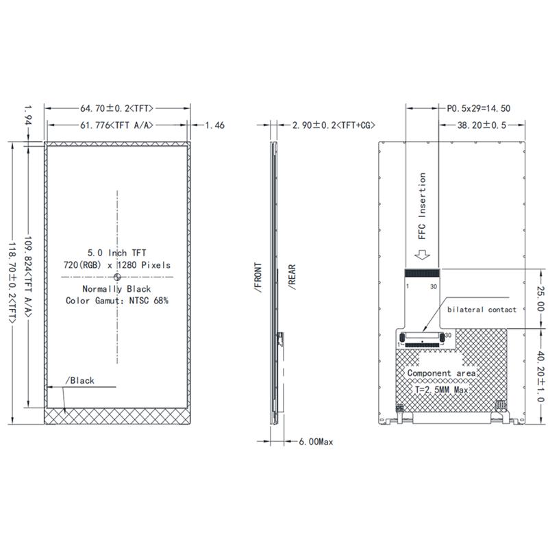 5 Inch In-cell TFT LCD Display 720x1280 MIPI DSI Interface ST7123