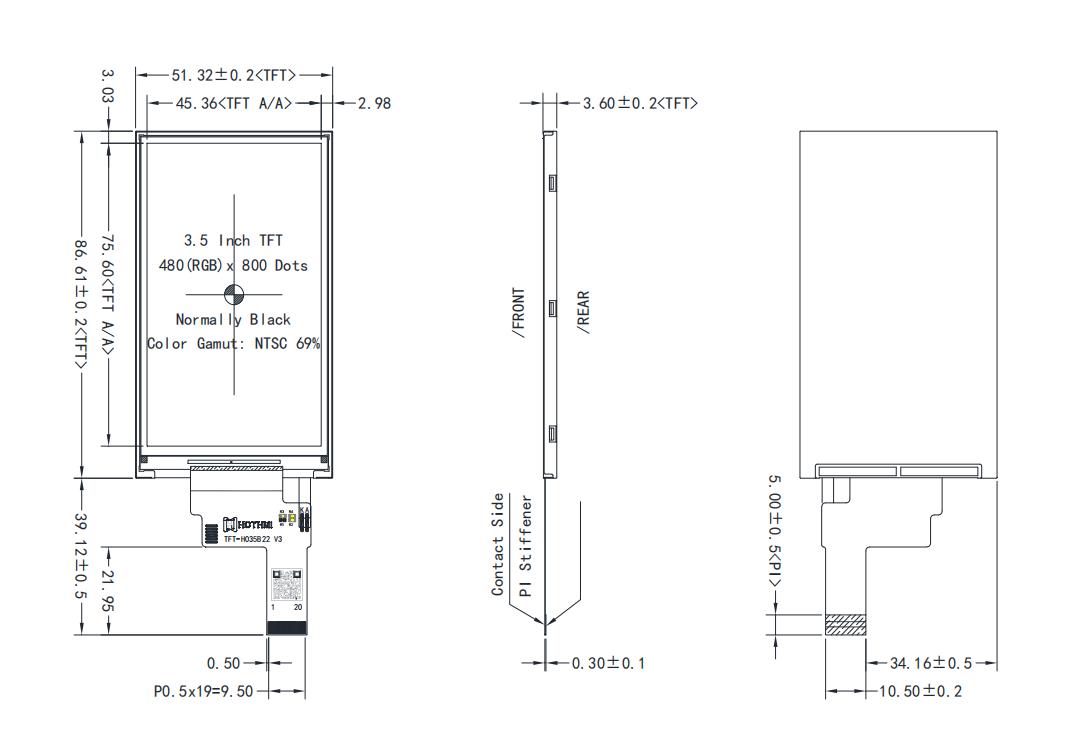 3.5-inch sunlight-readable TFT LCD IPS full-viewing angle 480x800 MIPI DSI interface ST7701S