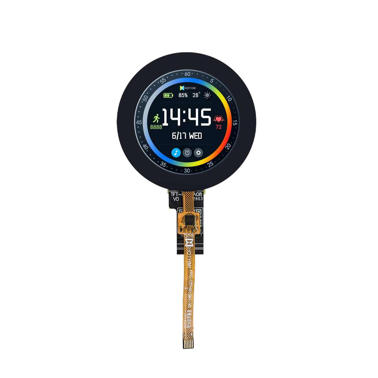 1.3-Inch Round TFT LCD Display Capacitive Touchscreen Panel 360x360 Resolution MIPI DSI Interface 