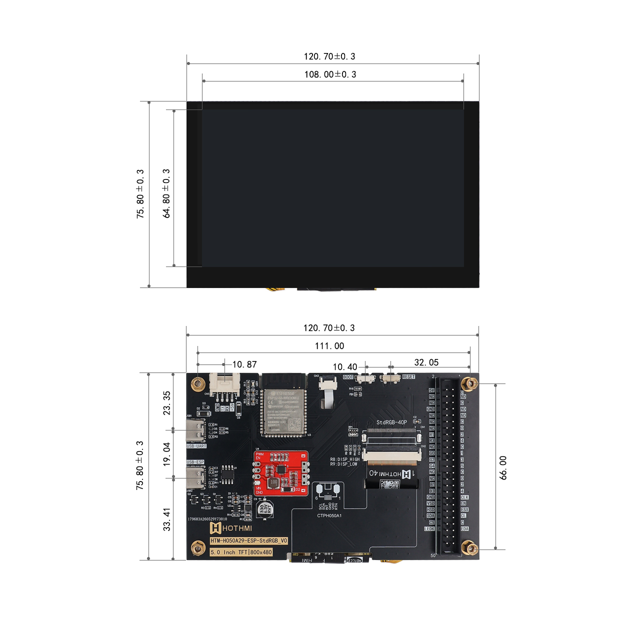 5-inch ESP32 TFT LCD Module High Brightness HMI Display