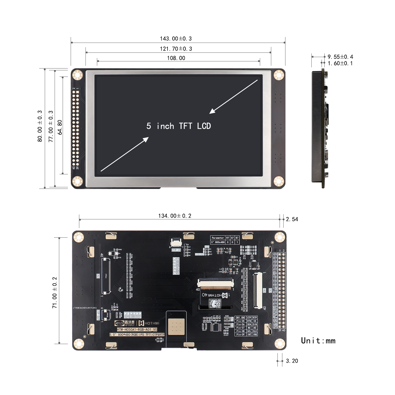 5.0-Inch STM32 TFT LCD Smart Display Module 800x480 Resolution With High Brightness