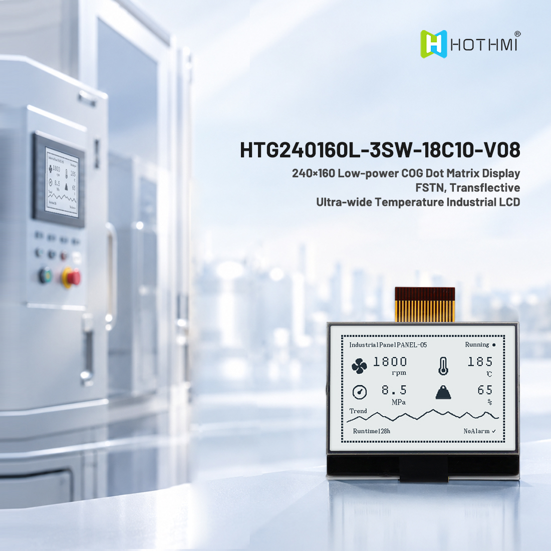 240x160 COG LCD Low-power COG display With with an ultra-wide operating temperature
