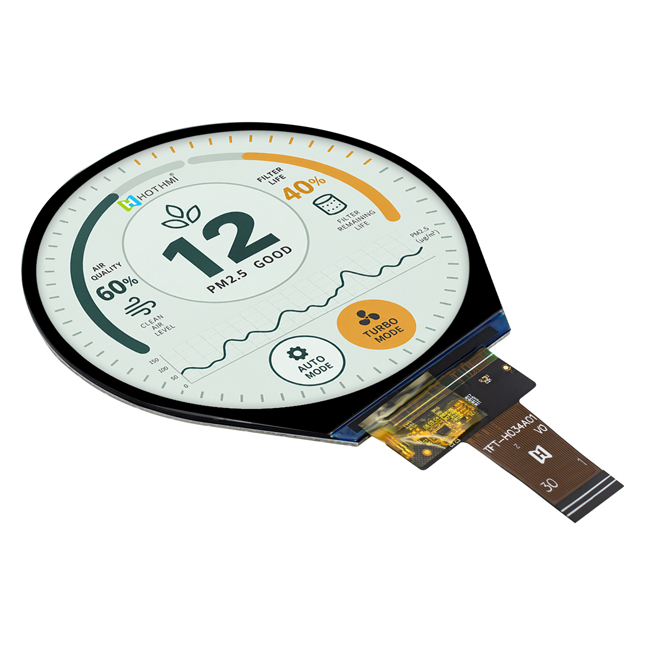 3.4 Inch Round TFT LCD Display With MIPI DSI Interface