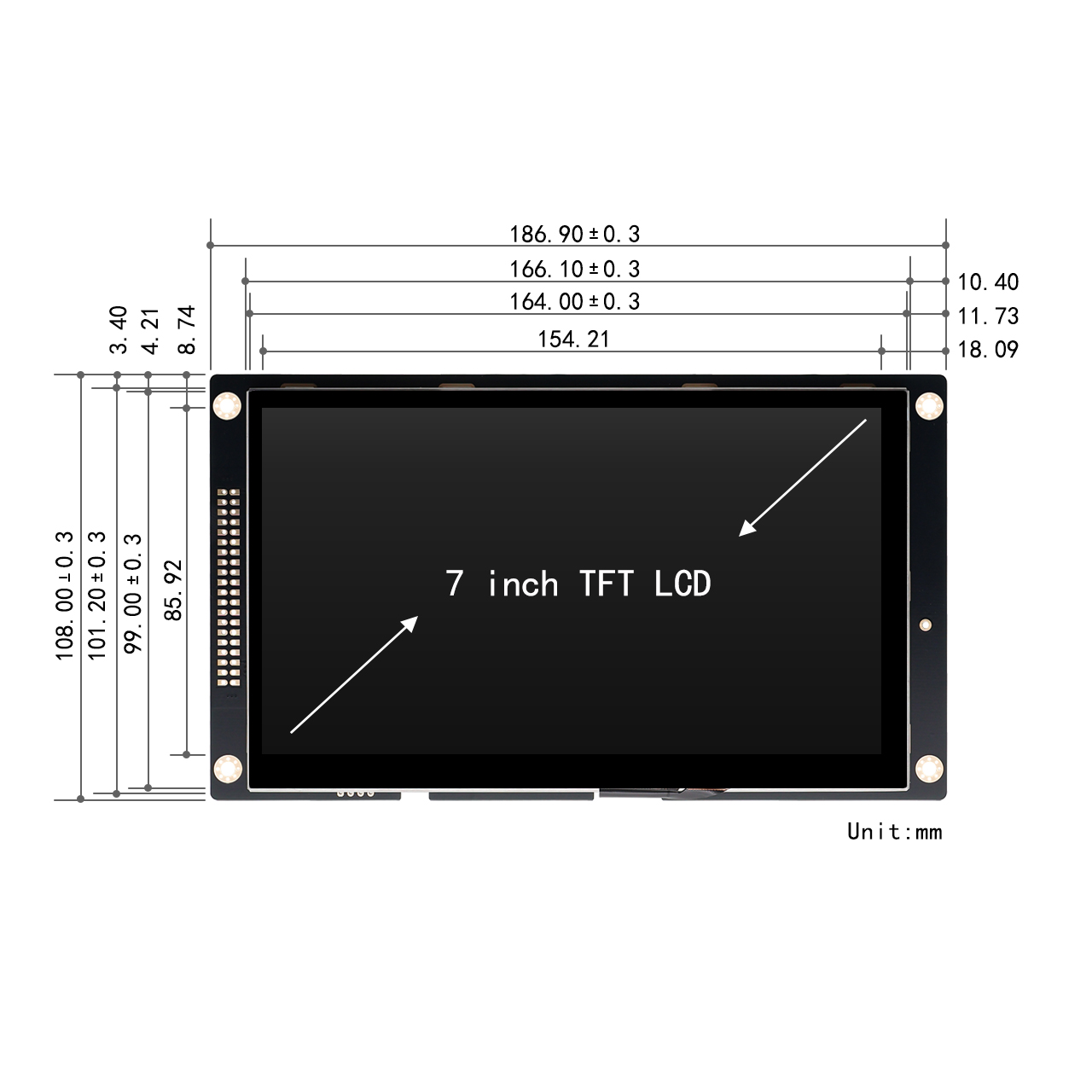 7-inch TFT LCD Display With Driver Board 1024x600 Capacitive Touchscreen Display