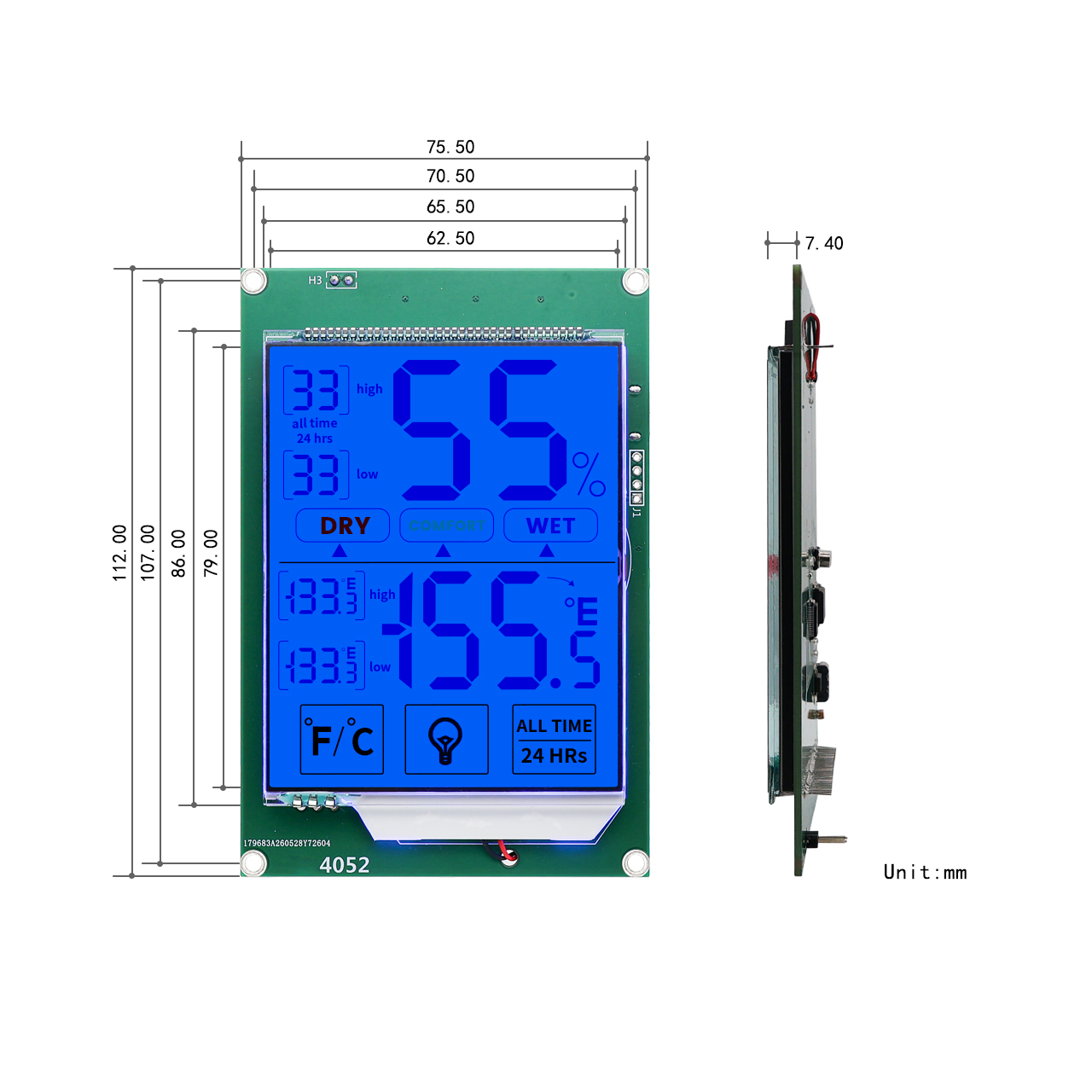 Custom HTN LCD Transflective Segment Display With Backlight