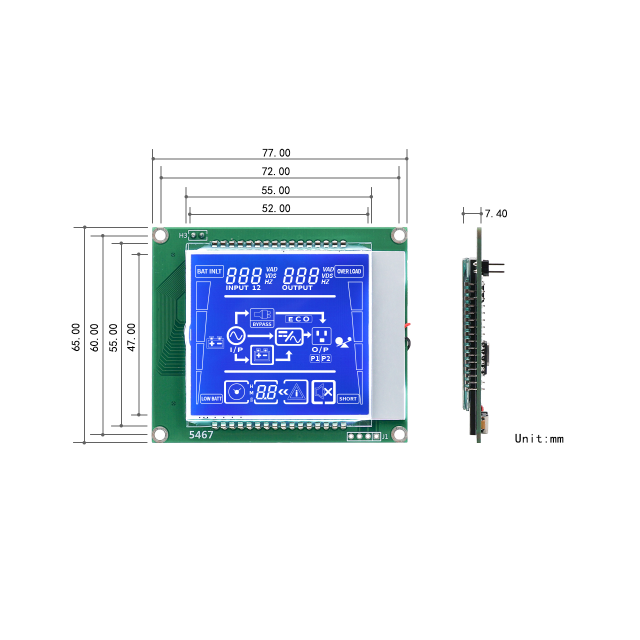 Custom LCD Display Segment Panel STN-Blue Background White Backlight
